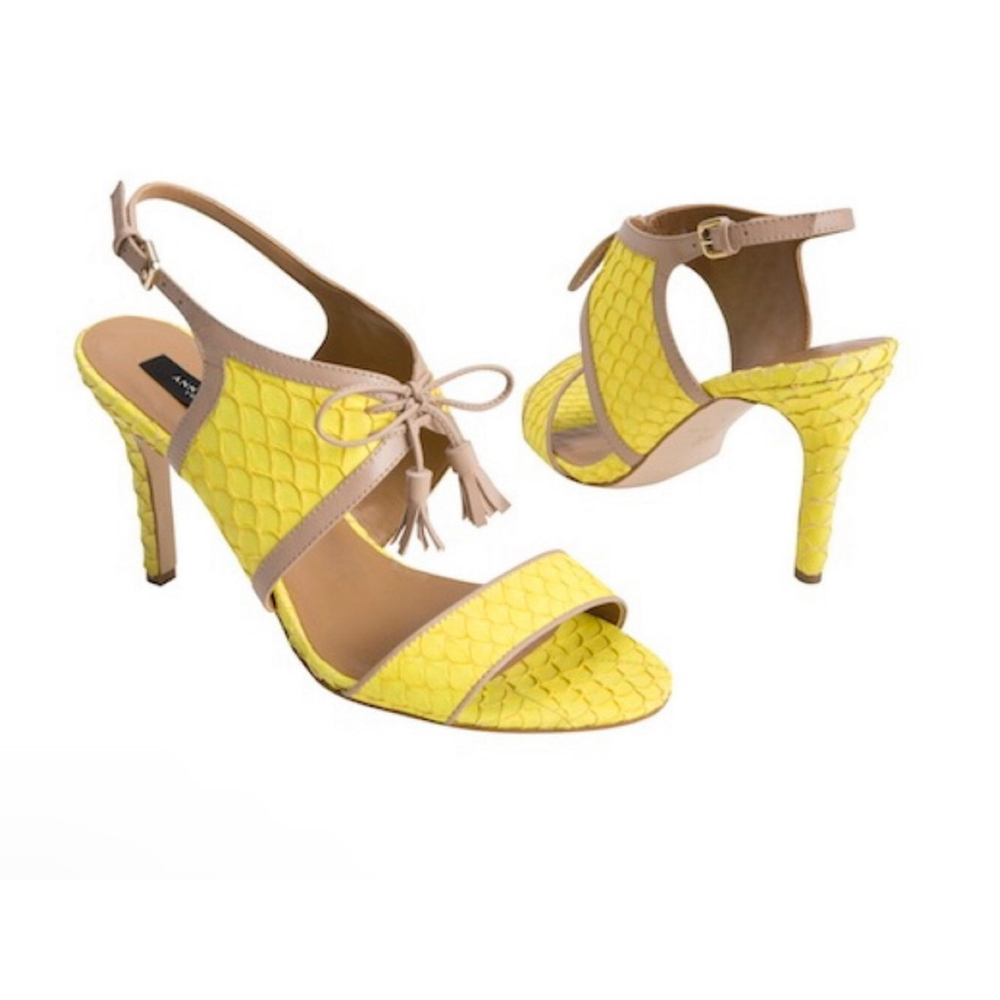 ANN TAYLOR Size 10M Yellow and Tan Leather Lace Up Heels